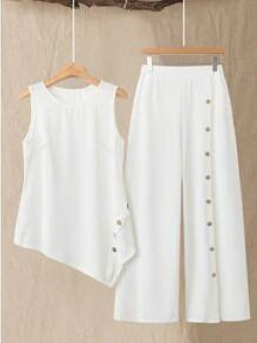 Shein 3XL White 2 Piece Set Wide Leg Pants Sleeveless Top Resort Coastal